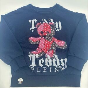 Philip Plein Kids Black and Red Teddy Bear Crystal Embellished Sweatshirt